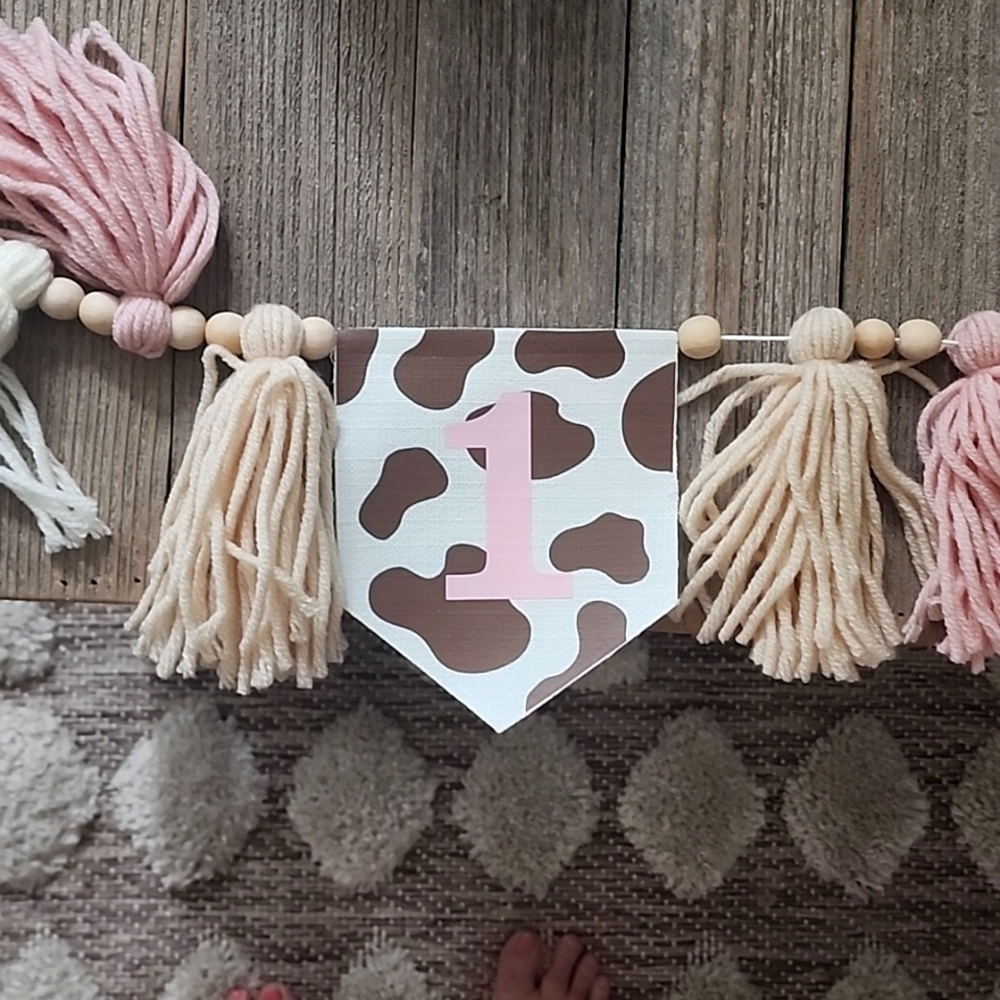 1st Birthday Cow Print High Chair Sign